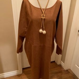 Ashley Stewart NWT Carmel colored midi dress with dolman sleeves size 34/36